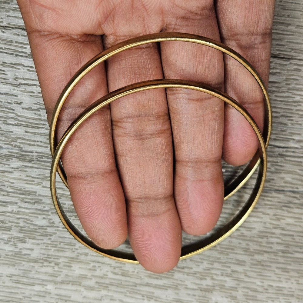 Vintage Gold Tone Brass Thin Bangle Bracelet Set Minimalist Stackable 2pc